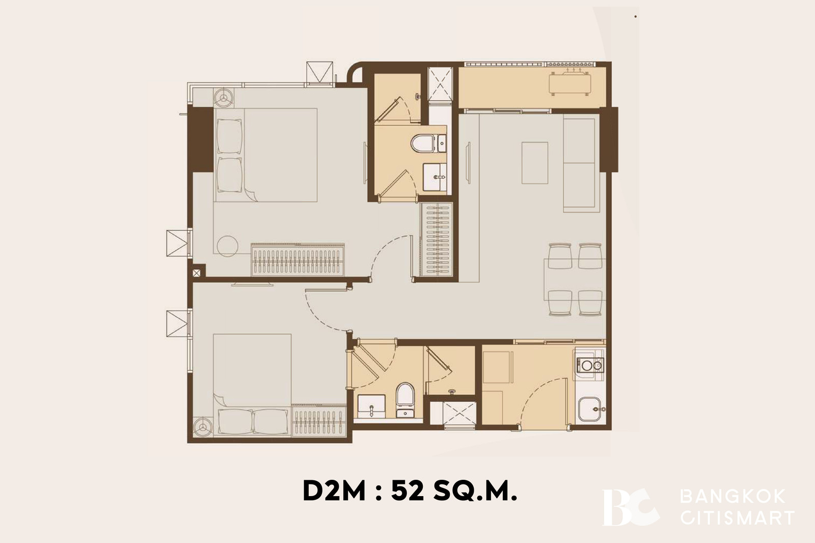 ห้องใหญ่ตำแหน่งสวย Life Sathorn-Narathiwas 22 (2 Bed 52 sq.m.) – รูปที่ 3