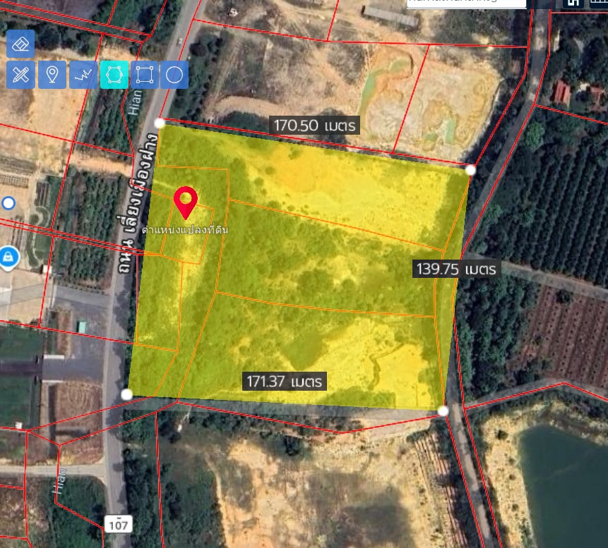 Land for sale, 14 rai, next to Highway 107, bypassing the city of Fang, Wiang Subdistrict, Fang District, Chiang Mai Province.