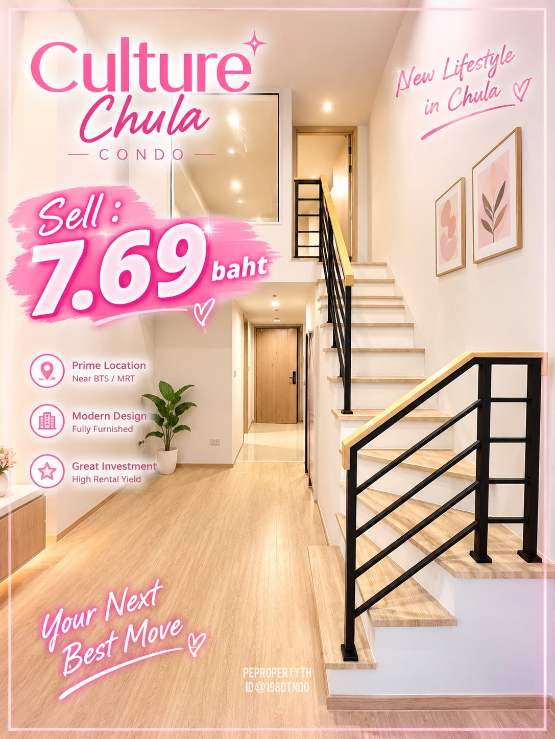 For sale/rent Culture Chula, special price, beautiful location, available room, ready to move in. Contact id: @198dtnoo call 0869017364