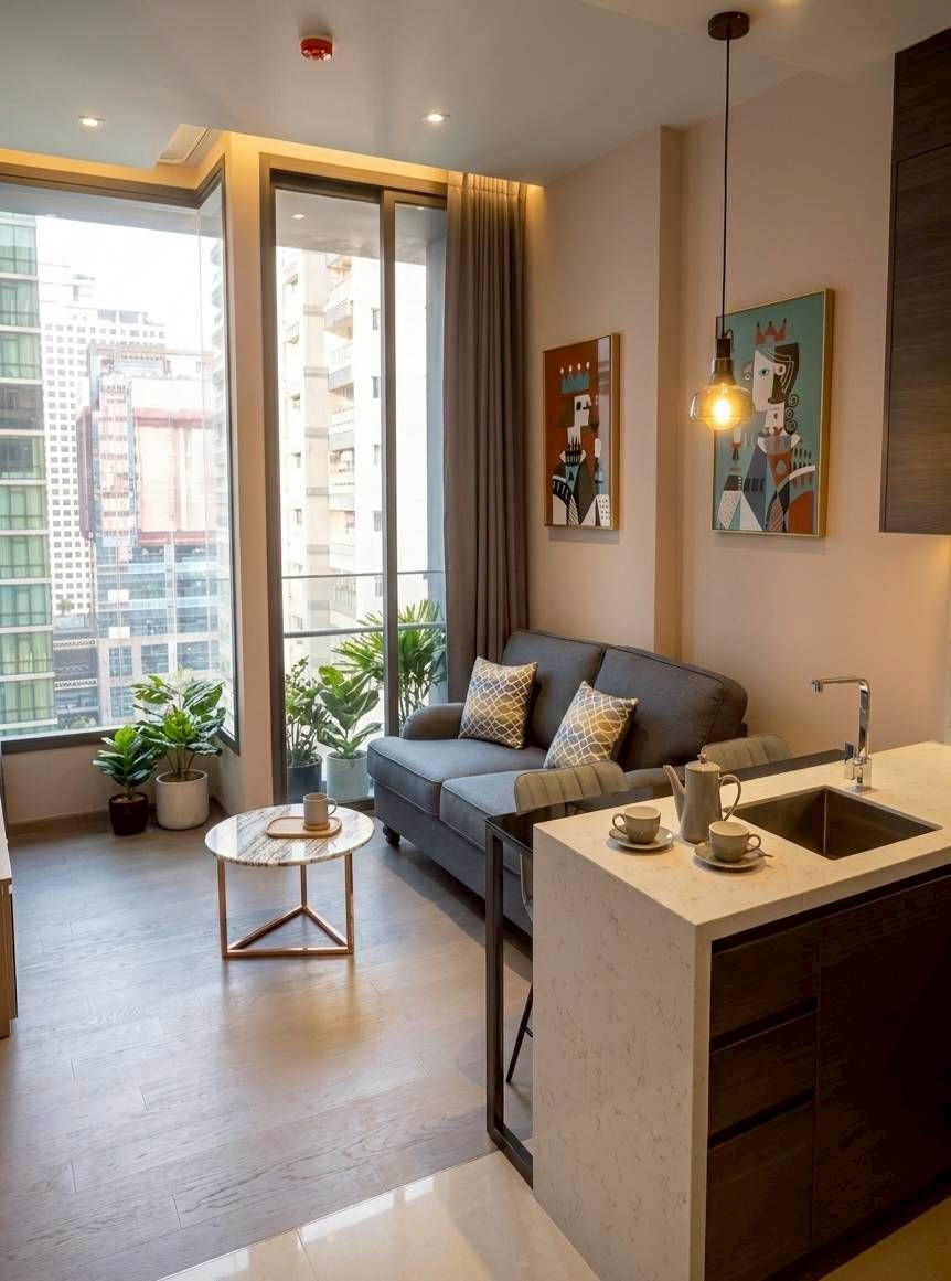 🟢 Condo for rent, High Rise 55, 1 bedroom, 37 sq m, 18th floor, ceiling height 3 meters, fully decorated, ready to move in.