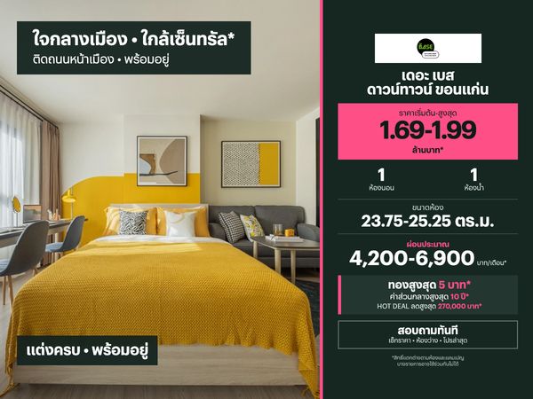 ขายคอนโด เดอะ เบส ดาวน์ทาวน์ ขอนแก่น 23.75-25.25 ตร.ม.