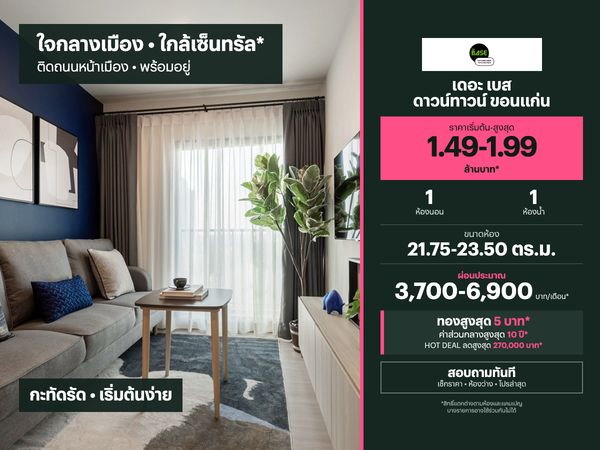 ขายคอนโด เดอะ เบส ดาวน์ทาวน์ ขอนแก่น 21.75-23.50 ตร.ม.