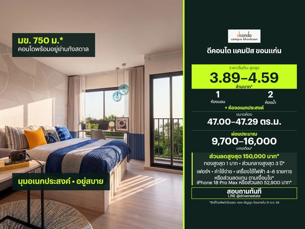 ขายคอนโด ดีคอนโด แคมปัส ขอนแก่น 47.00–47.29 ตร.ม.
