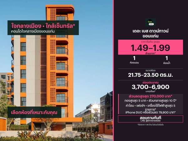 ขายคอนโด เดอะ เบส ดาวน์ทาวน์ ขอนแก่น 21.75–23.50 ตร.ม.