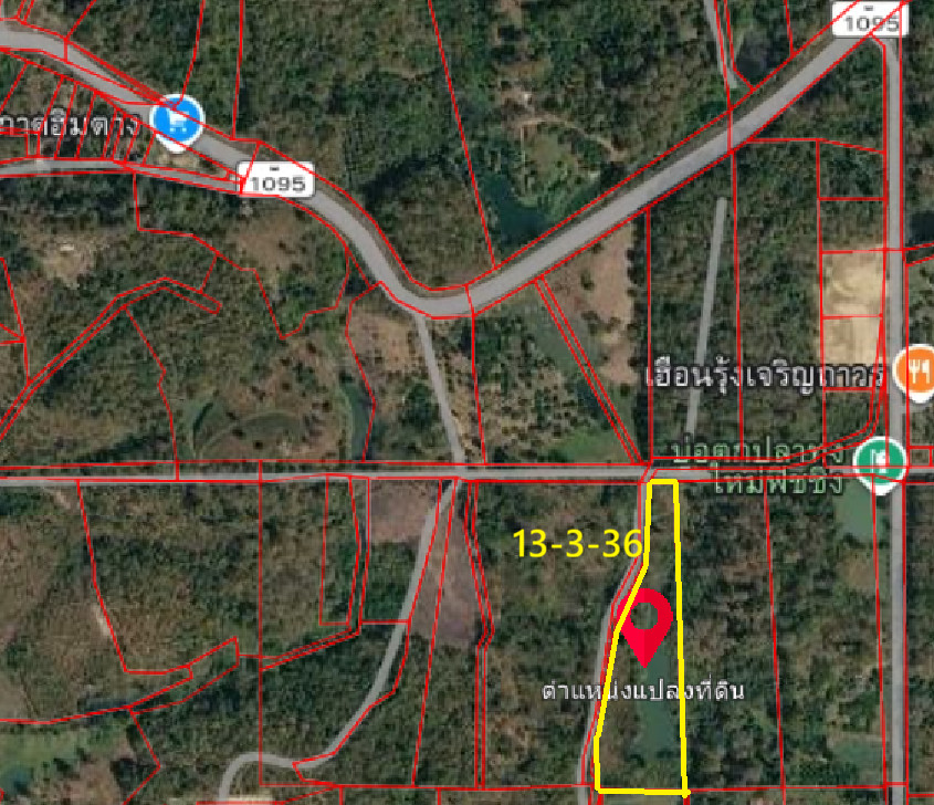 Land for sale, Red Garuda title deed, 13 rai 3 ngan 36 sq m, next to road and water canal, Mae Taeng District, Chiang Mai Province.