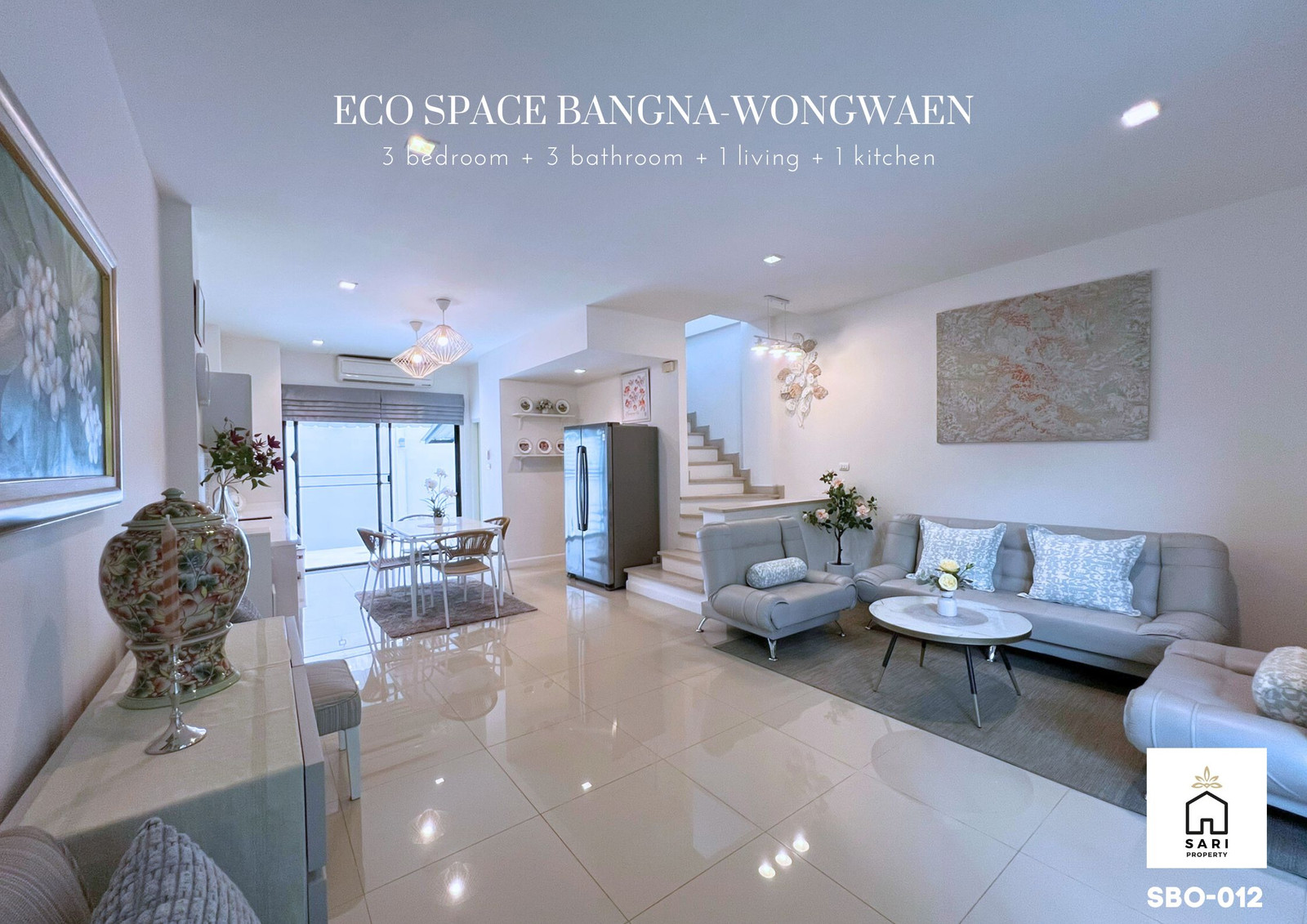 ให้เช่าทาวน์โฮม 🔥 Eco Space บางนา-วงแหวน 🔥 3 ห้องนอน ใกล้ Mega Bangna &amp; IKEA| แต่งสวย เฟอร์ครบพร้อมอยู่ | หลังริมติดสวน