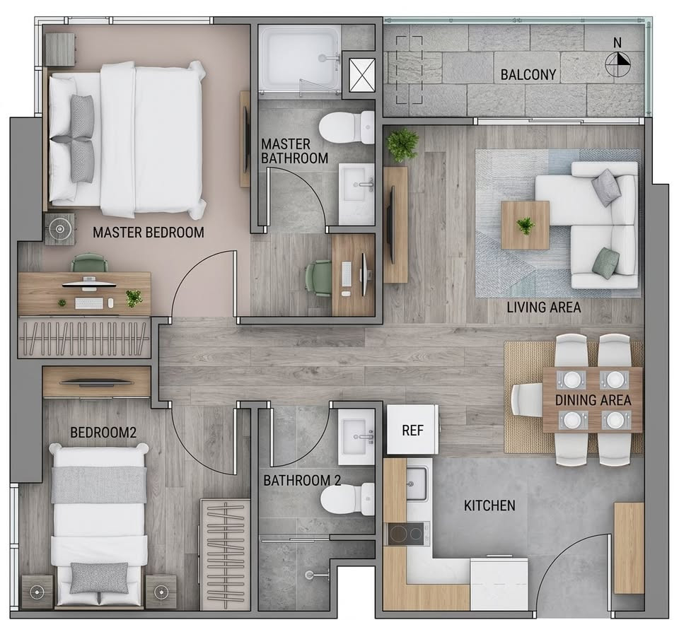 The Base Park West 2 bedroom 2 bathroom พื้นที่ 54 ตรม. ชั้น 2 ห้องมุม The Base Park West 2 bedroom 2 bathroom พื้นที่ 54 ตรม. ชั้น 2 ห้องมุม