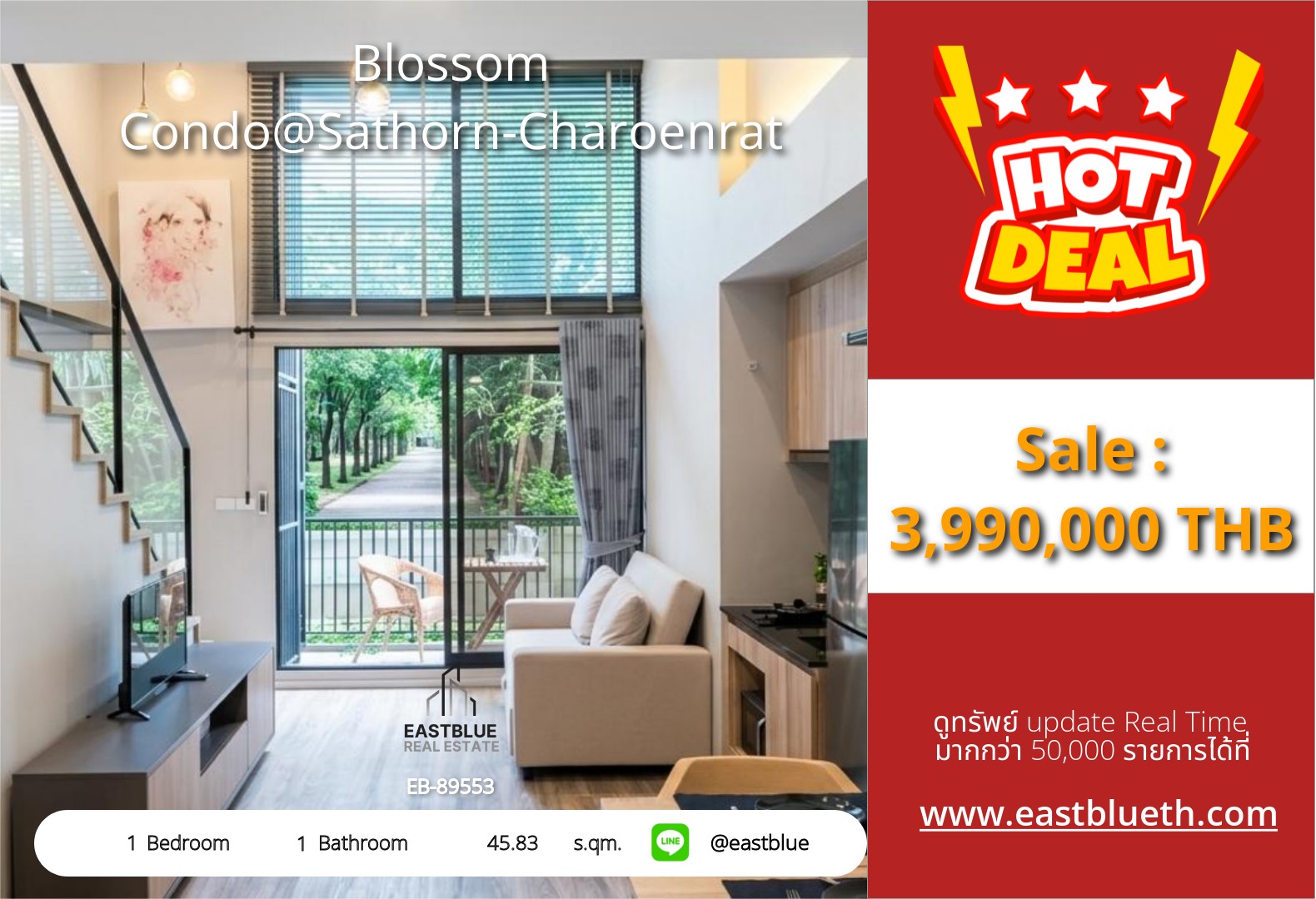 รวมค่าโอน ขาย Blossom Condo@Sathorn-Charoenrat 1 นอน 45.83 ตร.ม. ใกล้ BTS สุรศักดิ์ 3.99 ล้าน 0642748883