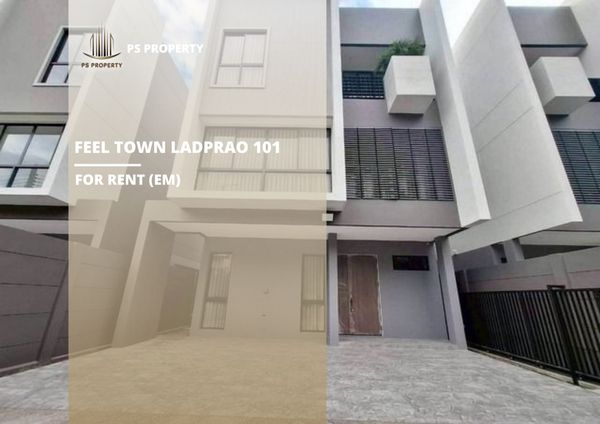 Detached house for rent 🔥 Feel Town Ladprao 101 🔥 3 bedrooms, 4 bathrooms; fully furnished and equipped with appliances.