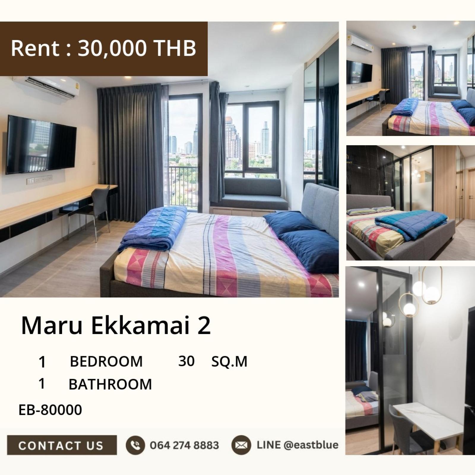02/10/2026, 🏙️ Luxurious 1-Bed Condo @ Maru Ekkamai 2 - 30K/mth 0642748883