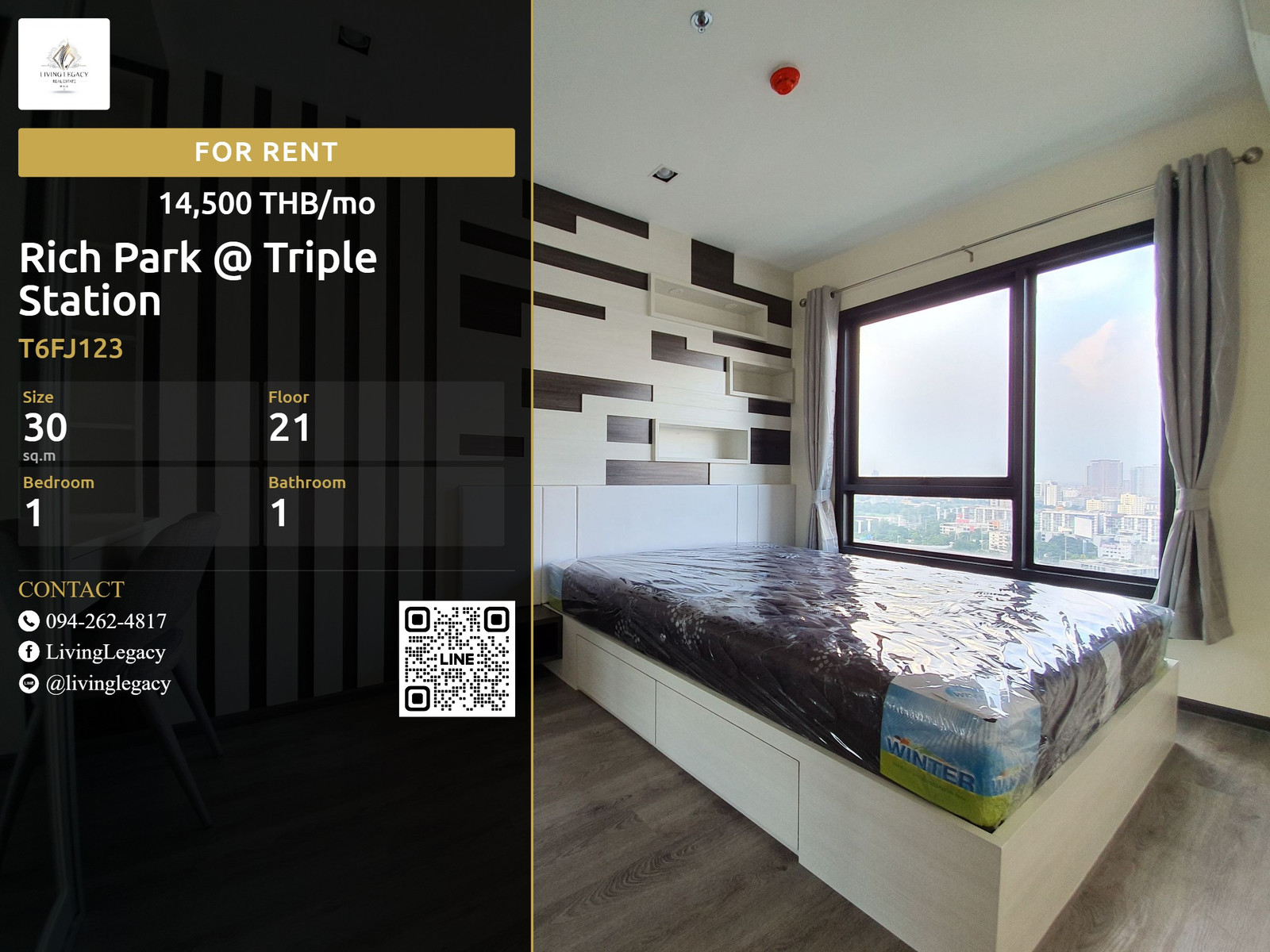T6FJ123 Urgent rent: Condo Rich Park @ Triple Station, 21st floor | 1 bedroom, 30 sq m. | 14,500 baht/month | LINE: @livinglegacy T6FJ123 Urgent rent: Condo Rich Park @ Triple Station, 21st floor | 1 bedroom, 30 sq m. | 14,500 baht/month | LINE: @livinglegacy
