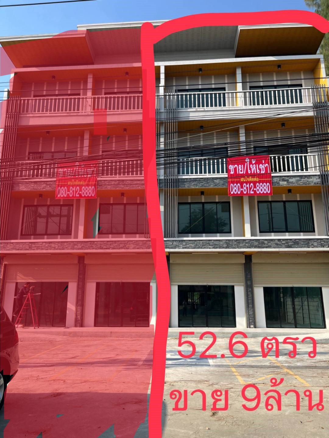 The  posted himself, accepting agents, 3 and a half story double building for rent, 4 bedrooms, 6 bathrooms, ground floor already in tandem, Chonburi, Pong.
