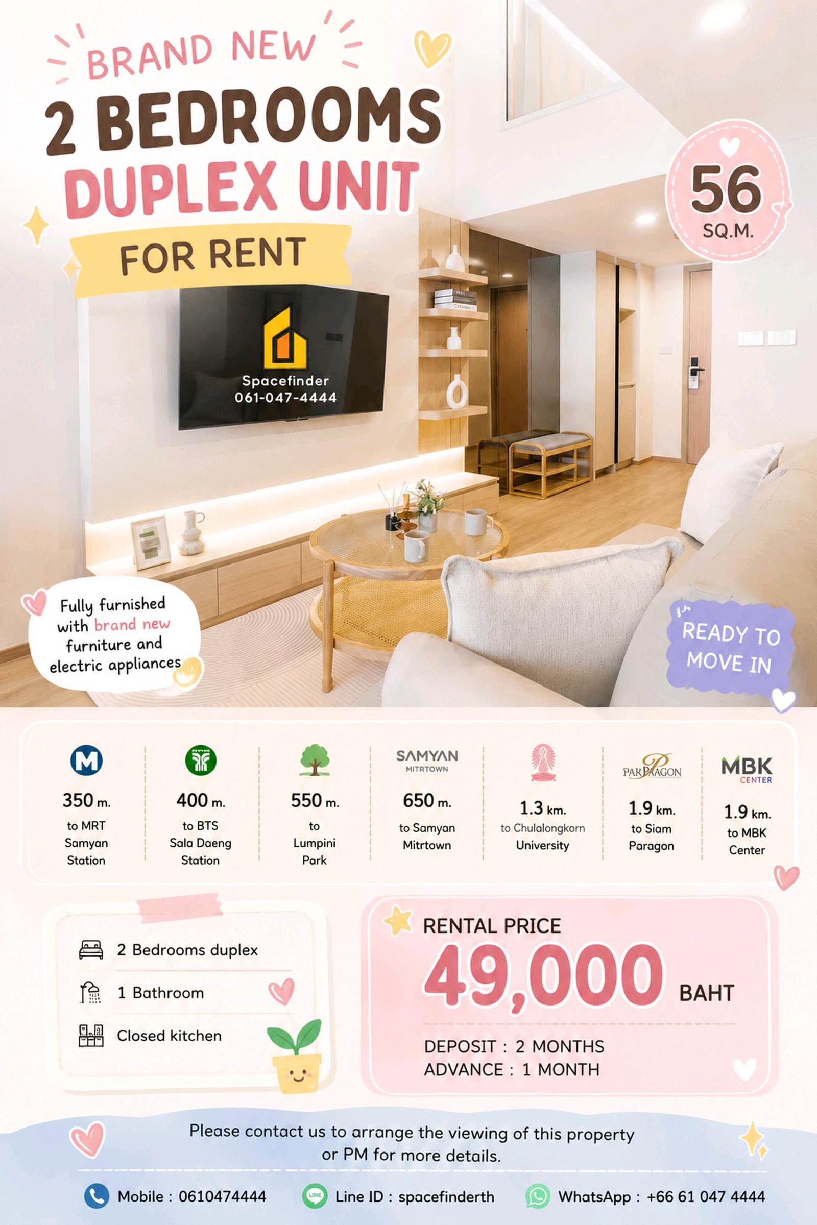 BRAND NEW 2 Bedrooms Duplex Unit For Rent Call Spacefinder 061-047-4444 