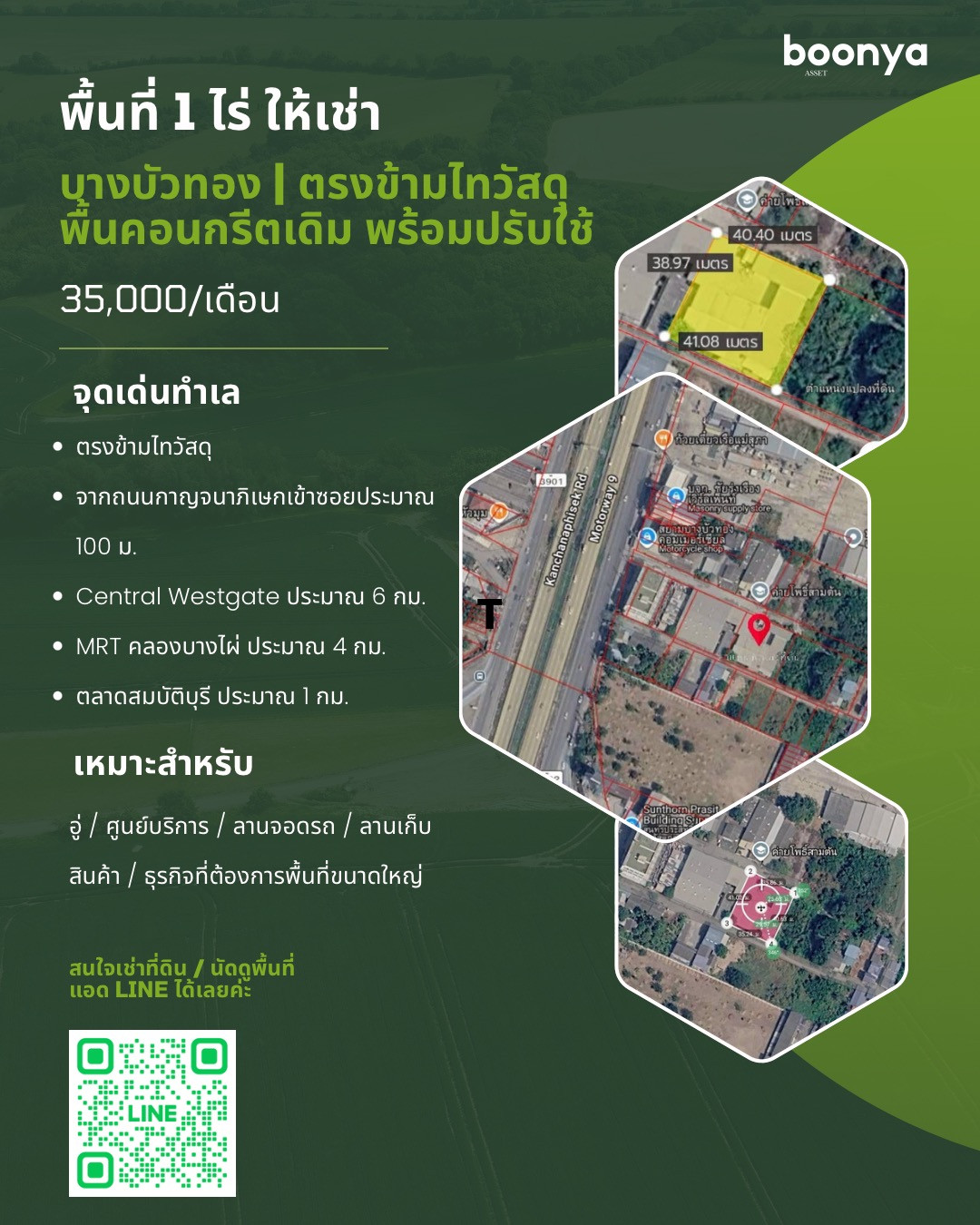 พื้นที่ 1 ไร่ ให้เช่า | บางบัวทอง ตรงข้ามไทวัสดุ พื้นที่ 1 ไร่ ให้เช่า | บางบัวทอง ตรงข้ามไทวัสดุ