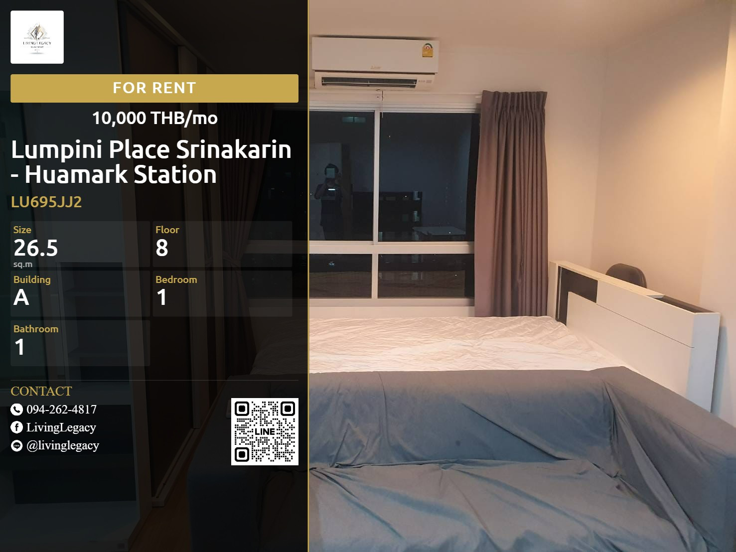 LU695JJ2 เช่าด่วน! คอนโด Lumpini Place Srinakarin - Huamark Station | 1 ห้องนอน | ชั้น 8 | 10,000 บาท/เดือน LU695JJ2 เช่าด่วน! คอนโด Lumpini Place Srinakarin - Huamark Station | 1 ห้องนอน | ชั้น 8 | 10,000 บาท/เดือน