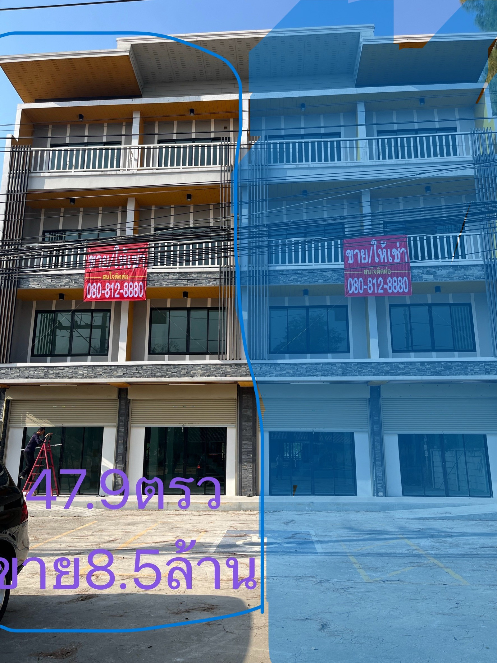 The  posted himself, accepting agents, 3 and a half story double building for rent, 4 bedrooms, 6 bathrooms, ground floor already in tandem, Chonburi, Pong.