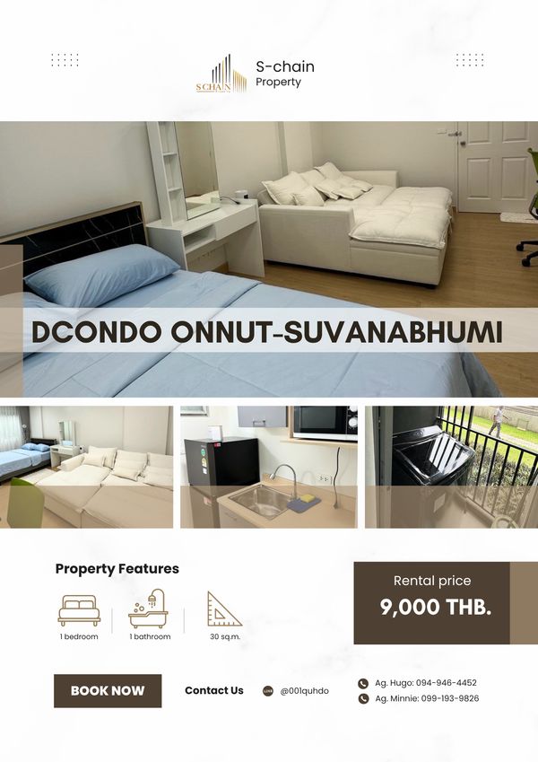 🧸🌷 Beautiful room, new furniture, ready to move in!  💕 dcondo Onnut–Suvarnabhumi ✨ NO-048