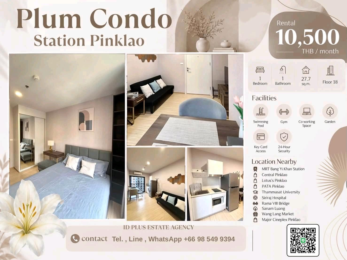 🏢 Condo room Rent| Plum Condo Pinklao Station @ Next to PATA Pinklao @ 📍 Location: Pinklao 💰 Rental price: 10.5k. 📐 Size: 27.7 sq.m 🛏️ Type: 1 bedroom 1 bathroom 🏙️ Floor: 18 🏢 Condo room Rent| Plum Condo Pinklao Station @ Next to PATA Pinklao @ 📍 Location: Pinklao 💰 Rental price: 10.5k. 📐 Size: 27.7 sq.m 🛏️ Type: 1 bedroom 1 bathroom 🏙️ Floor: 18
