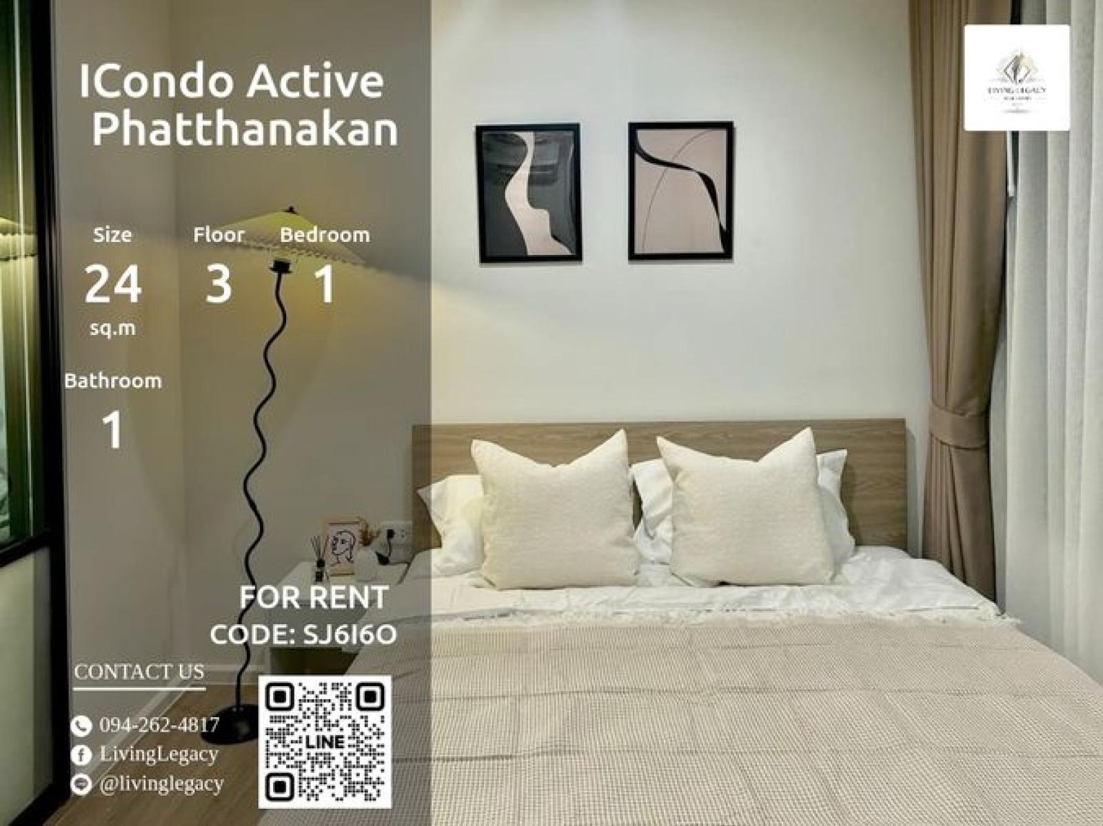 SJ6I6O Urgent rental condo ICondo Active Phatthanakan 24 sq.m. | Floor 3 | 1 bedrooms | 1 bathrooms 11,000 THB/month line id : @livinglegacy SJ6I6O Urgent rental condo ICondo Active Phatthanakan 24 sq.m. | Floor 3 | 1 bedrooms | 1 bathrooms 11,000 THB/month line id : @livinglegacy