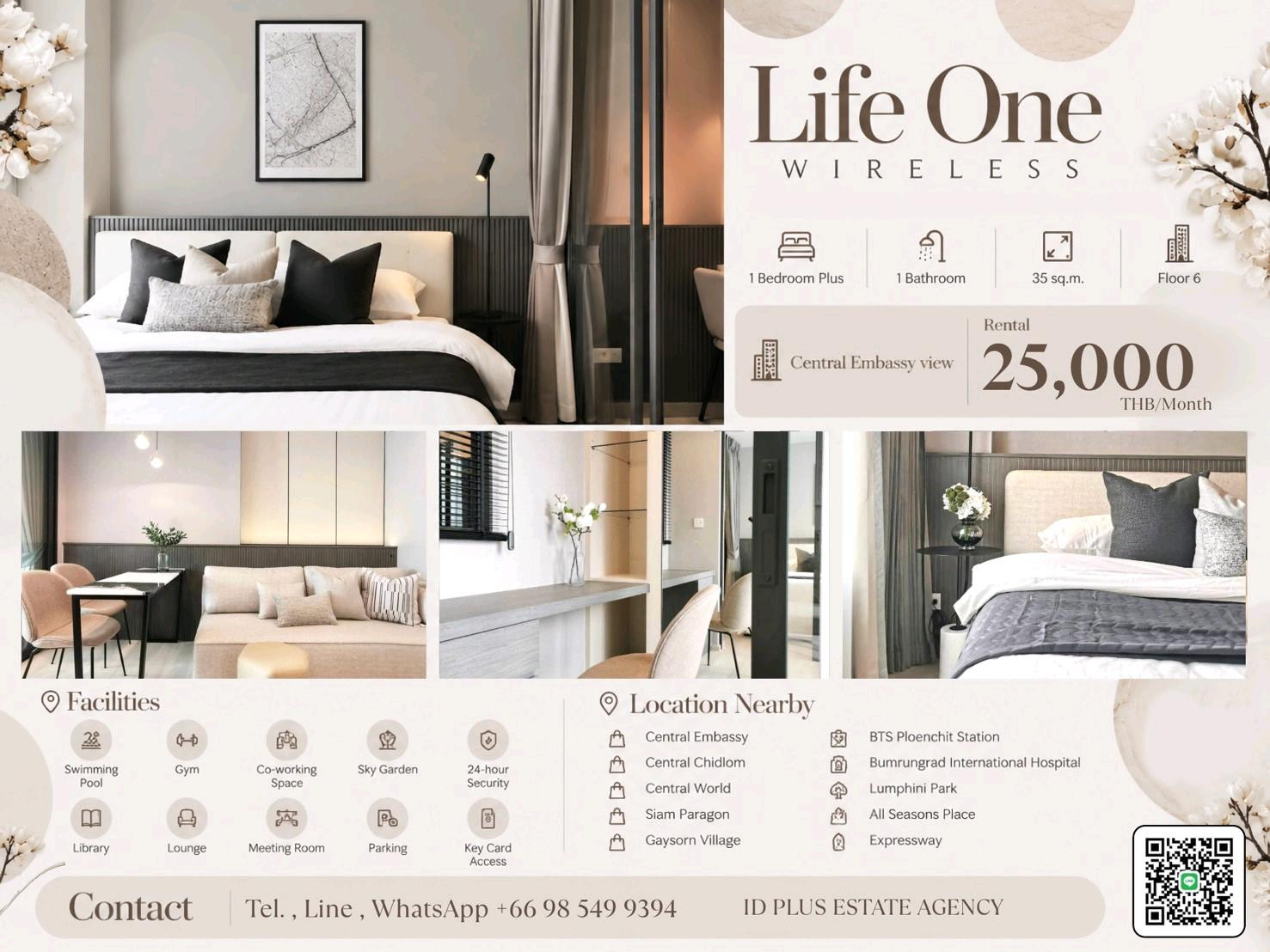 🏢 Condo room for Rent | Life One wireless @🚶🏻♂️walk 7 mins. to BTS Ploenchit @ 📍 Location: Ploenchit 💰 Rental Price: 25k. 📐 Size: 35 sq.m 🛏️ Type: 1 bedr plus 🏙️ Floor: 6 Embassy View 🏢 Condo room for Rent | Life One wireless @🚶🏻♂️walk 7 mins. to BTS Ploenchit @ 📍 Location: Ploenchit 💰 Rental Price: 25k. 📐 Size: 35 sq.m 🛏️ Type: 1 bedr plus 🏙️ Floor: 6 Embassy View
