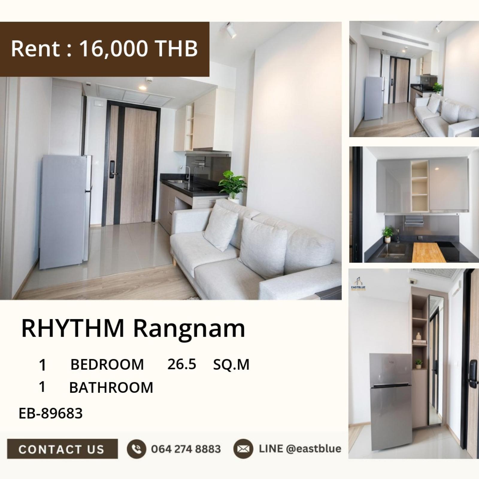 05/10/2026, ⭐️ ชีวิตจังเต็มพลัง! คอนโดใจกลางเมือง RHYTHM Rangnam 1 ห้อง 1 ห้องน้ำ ราคา 16,000 บาท/เดือน 🌟 0642748883