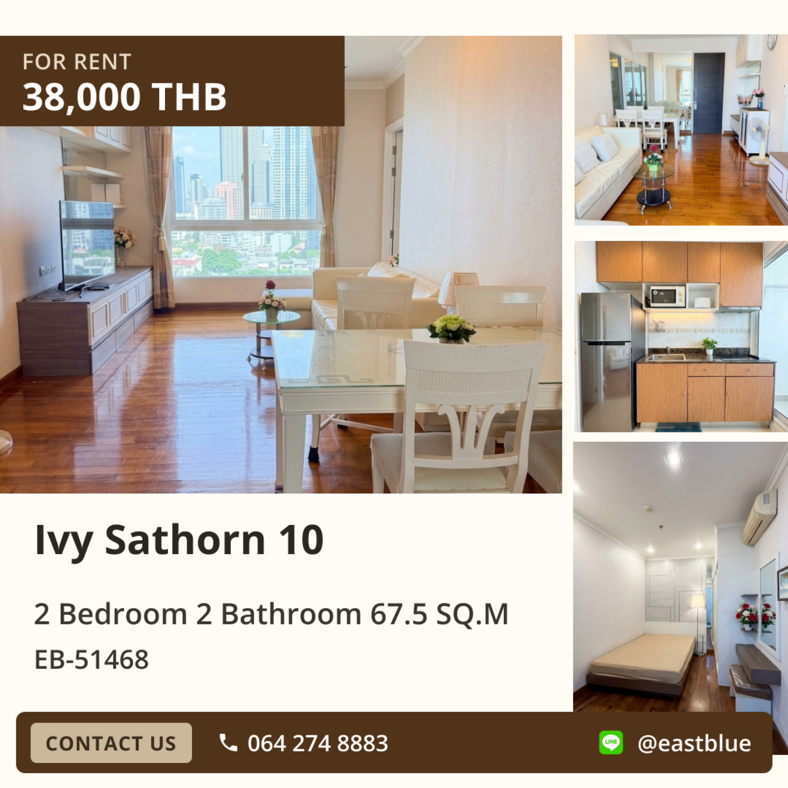02/10/2026, เช่า Ivy Sathorn 10 2 ห้องนอน 67.5 ตร.ม. ใกล้ BTS ช่องนนทรี 35,000 บาท 🏢 0642748883