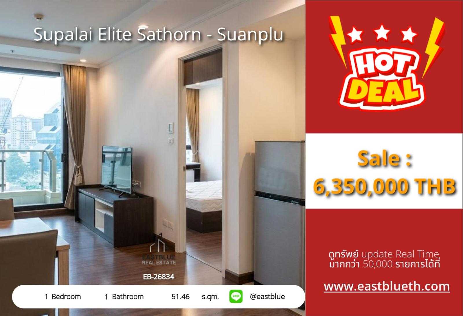 05/10/2026, รวมค่าโอนขายด่วน! 🏢 คอนโด Supalai Elite ทำเลศตรงใจ ใกล้ BTS ลุมพินี เพียง 51 ตร.ม. เพียง 6.35 ล้านบาท! 📏💰 0642748883