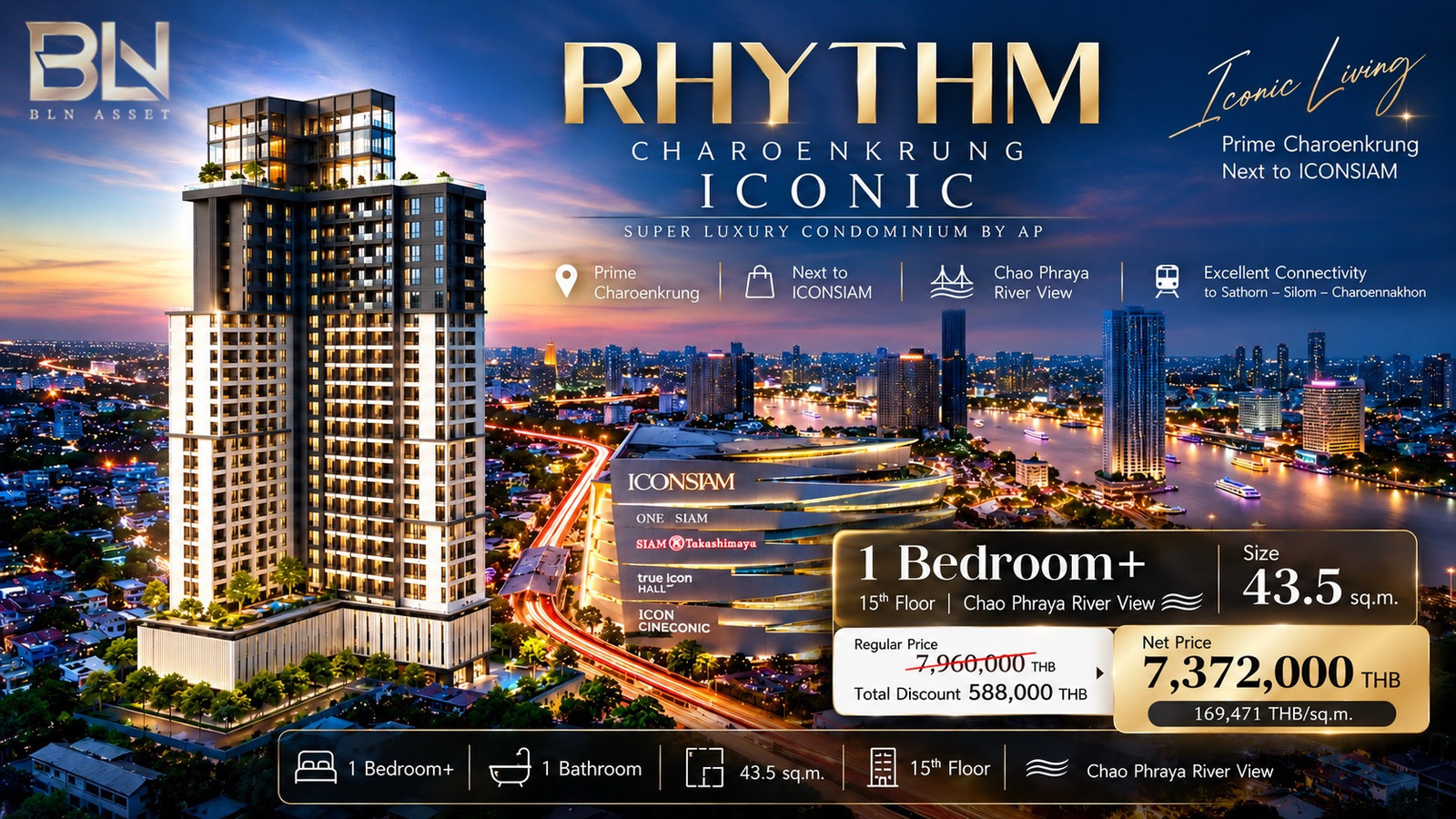 RHYTHM Charoenkrung ICONIC | 1 Bedroom+ | วิวแม่น้ำเจ้าพระยา