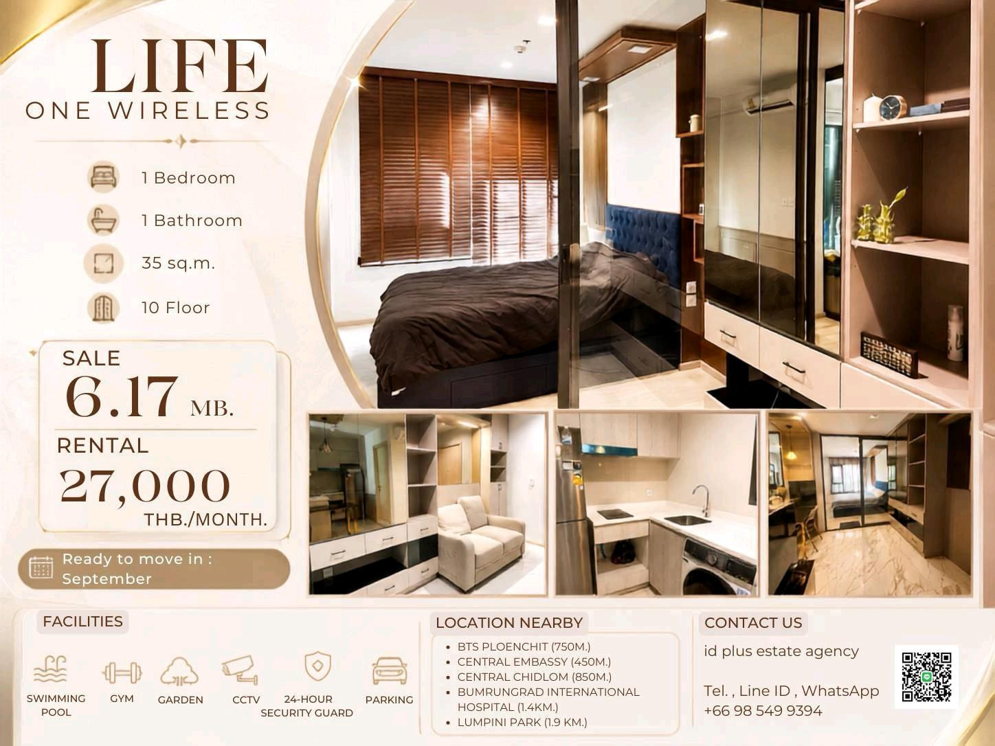 🏢 Condo room for Rent | Life One wireless @🚶🏻♂️walk 7 mins. to BTS Ploenchit @ 📍 Location: Ploenchit 💰 Rental Price: 27K. 💰 Sale only for : 6.17 MB. 📐 Size: 35 sq.m 🛏️ Type: 1 bed plus 🏙️ Floor: 10 🏢 Condo room for Rent | Life One wireless @🚶🏻♂️walk 7 mins. to BTS Ploenchit @ 📍 Location: Ploenchit 💰 Rental Price: 27K. 💰 Sale only for : 6.17 MB. 📐 Size: 35 sq.m 🛏️ Type: 1 bed plus 🏙️ Floor: 10