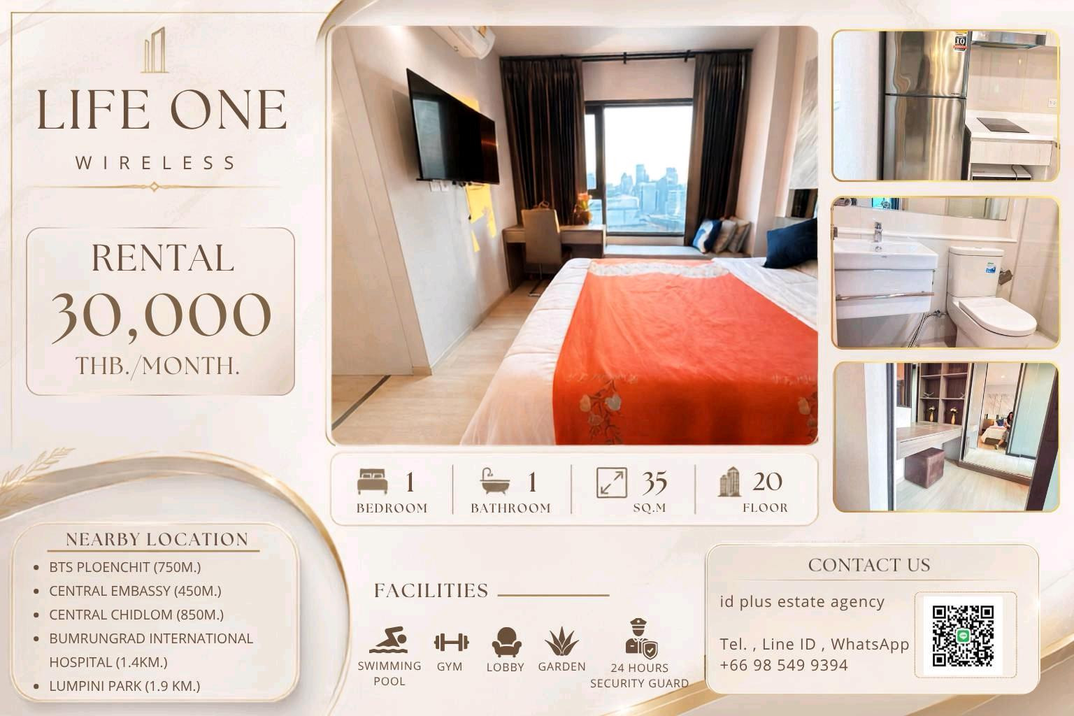 🏢 Condo room for Rent | Life One wireless @🚶🏻♂️walk 7 mins. to BTS Ploenchit @ 📍 Location: Ploenchit 💰 Rental Price: 30k. 📐 Size: 35 sq.m 🛏️ Type: 1 bedr plus 🏙️ Floor: 20 🏢 Condo room for Rent | Life One wireless @🚶🏻♂️walk 7 mins. to BTS Ploenchit @ 📍 Location: Ploenchit 💰 Rental Price: 30k. 📐 Size: 35 sq.m 🛏️ Type: 1 bedr plus 🏙️ Floor: 20