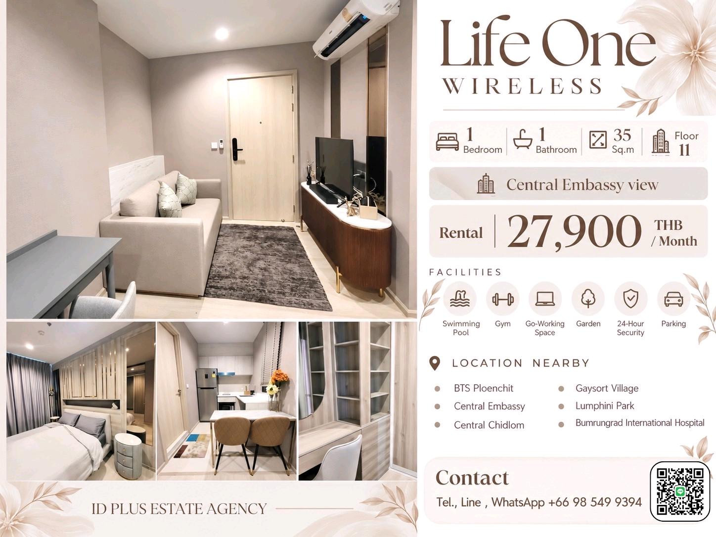 🏢 Condo room for Rent | Life One wireless @🚶🏻♂️walk 7 mins. to BTS Ploenchit @ 📍 Location: Ploenchit 💰 Rental Price: 27.9k. 📐 Size: 35 sq.m 🛏️ Type: 1 bed plus 🏙️ Floor: 11 Embassy View 🏢 Condo room for Rent | Life One wireless @🚶🏻♂️walk 7 mins. to BTS Ploenchit @ 📍 Location: Ploenchit 💰 Rental Price: 27.9k. 📐 Size: 35 sq.m 🛏️ Type: 1 bed plus 🏙️ Floor: 11 Embassy View