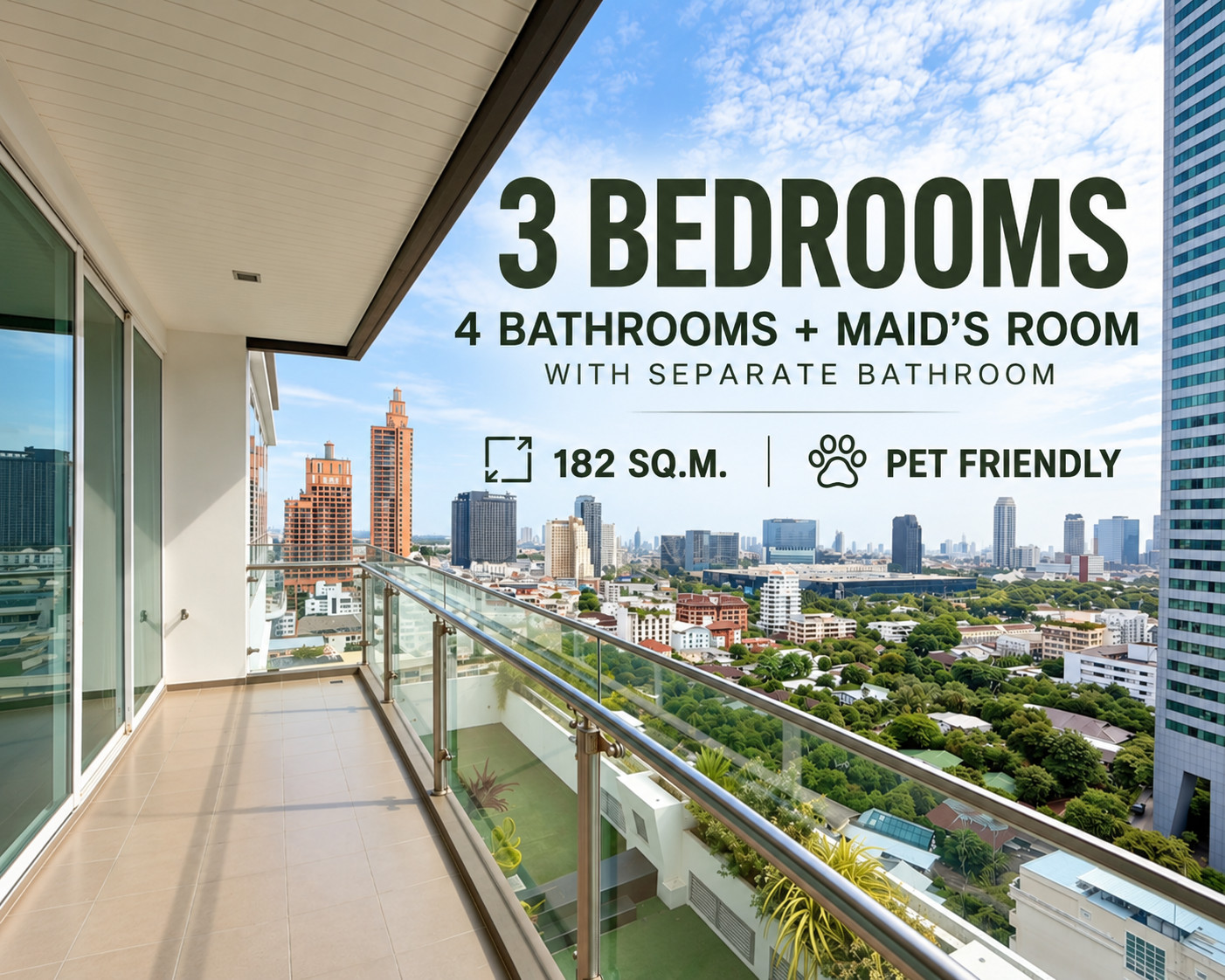 [Ready to Move In!!] 3-Bedroom Serviced Apartment, 4 Bathrooms + Maid’s Room, Pet Friendly 🐶🐱