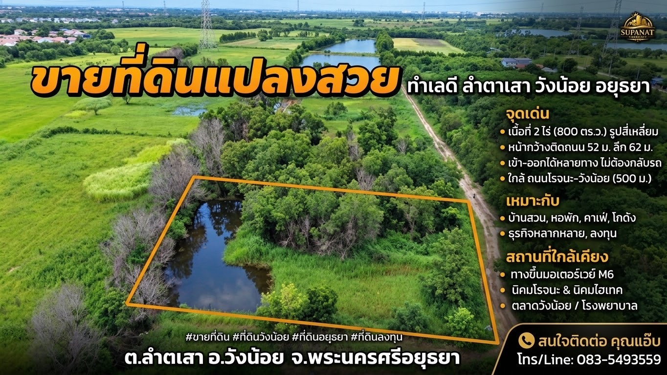 ขายที่ดินทำเลดี รูปแปลงสวย 2ไร่ ถนนโรจนะ-วังน้อย ใกล้ตลาดสี่ขวา ใกล้มอเตอร์เวย์M6 ราคาถูก วิวดี ลำตาเสา วังน้อย อยุธยา – รูปที่ 3