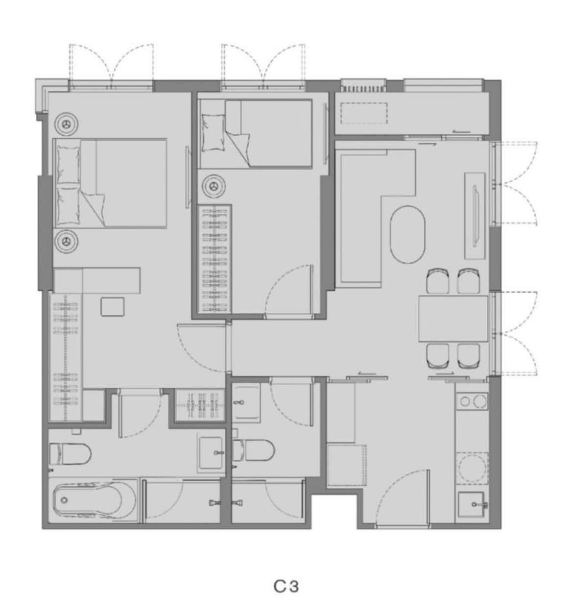 ให้เช่า CHAPTER THONG LOR 25, 2 ห้องนอน 2 ห้องน้ำ | 58 ตร.ม. | ชั้น 4 | อาคาร A – รูปที่ 2