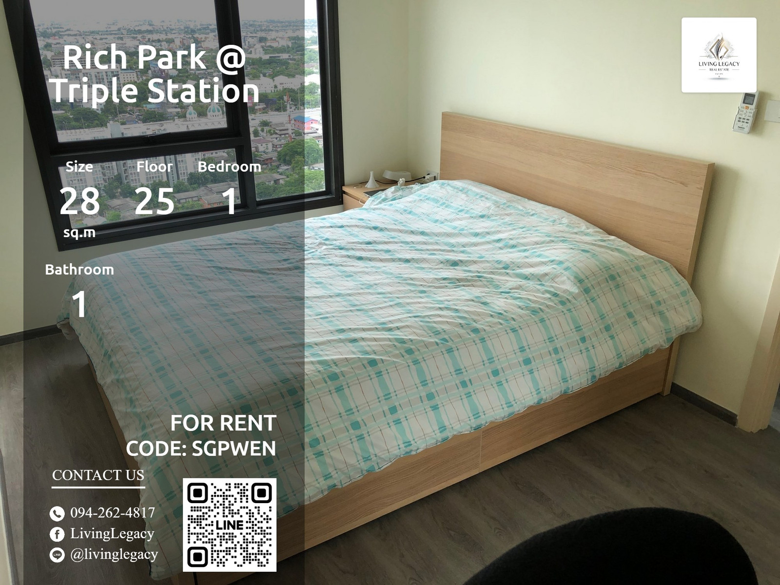 SGPWEN Urgent rent: Condo Rich Park @ Triple Station 28 sq m. | 25th floor | 1 bedroom | 1 bathroom 13,000 baht/month line id : @livinglegacy SGPWEN Urgent rent: Condo Rich Park @ Triple Station 28 sq m. | 25th floor | 1 bedroom | 1 bathroom 13,000 baht/month line id : @livinglegacy