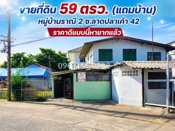 ขายที่ดินลาดปลาเค้า42 หมู่บ้านราณี2 แถมบ้าน ทำเลลาดพร้าว พื้นที่ 59 ตรว. ขายเพียง 5.5 ล้านบาทต่อรองได้ ราคาดีแบบนี้หายากแล้ว เดินทางสะดวก เข้า-ออกได้หลายเส้นทาง