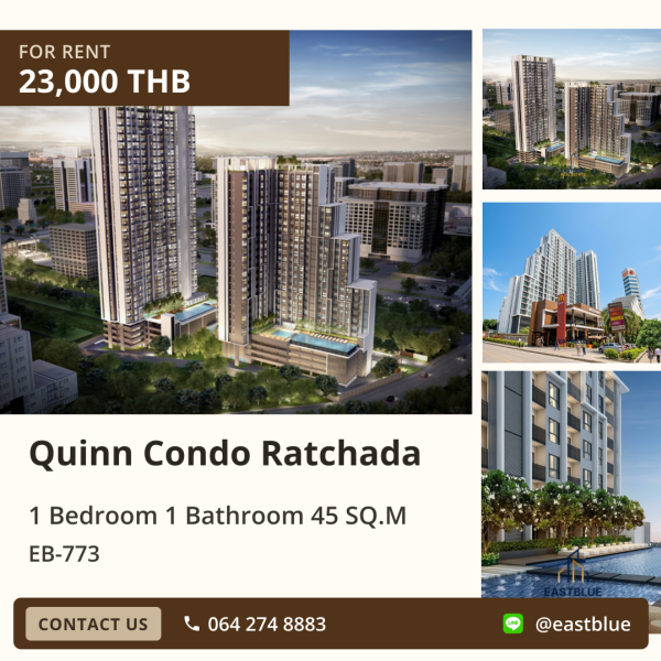02/10/2026, For Rent Quinn Condo Ratchada 1-Bed 45 sqm near MRT Sutthisan 23,000 THB/month 🌆 0642748883