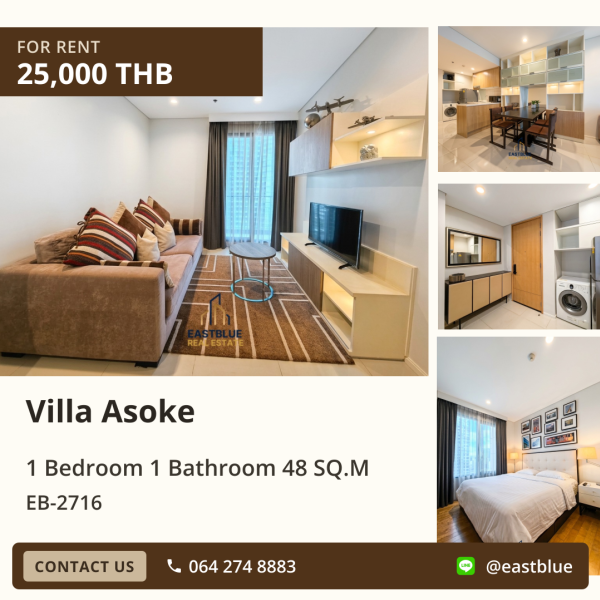 02/10/2026, ให้เช่าคอนโด Villa Asoke 1 ห้องนอน 48 ตร.ม. พร้อมสิ่งอำนวยความสะดวกครบครัน ใกล้ BTS อโศก 0642748883