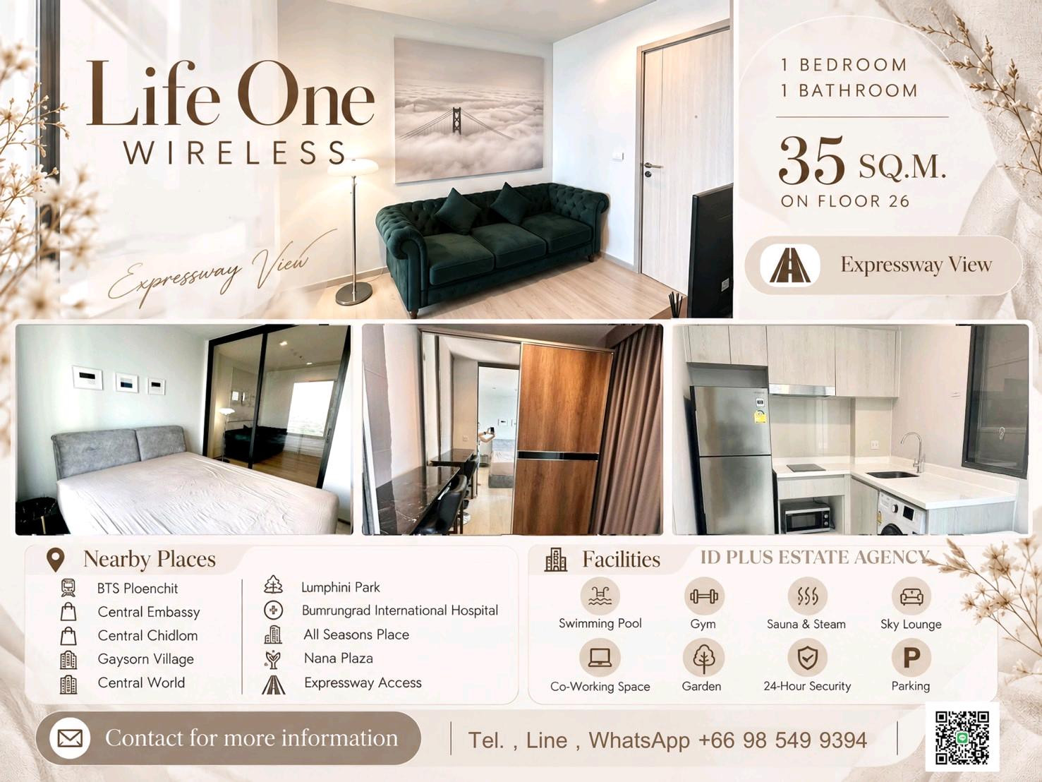 🏢 Condo room for Rent | Life One wireless @🚶🏻♂️walk 7 mins. to BTS Ploenchit @ 📍 Location: Ploenchit 💰 Rental Price: 25k. 📐 Size: 35 sq.m 🛏️ Type: 1 bedr plus 🏙️ Floor: 26 Express way View 🏢 Condo room for Rent | Life One wireless @🚶🏻♂️walk 7 mins. to BTS Ploenchit @ 📍 Location: Ploenchit 💰 Rental Price: 25k. 📐 Size: 35 sq.m 🛏️ Type: 1 bedr plus 🏙️ Floor: 26 Express way View