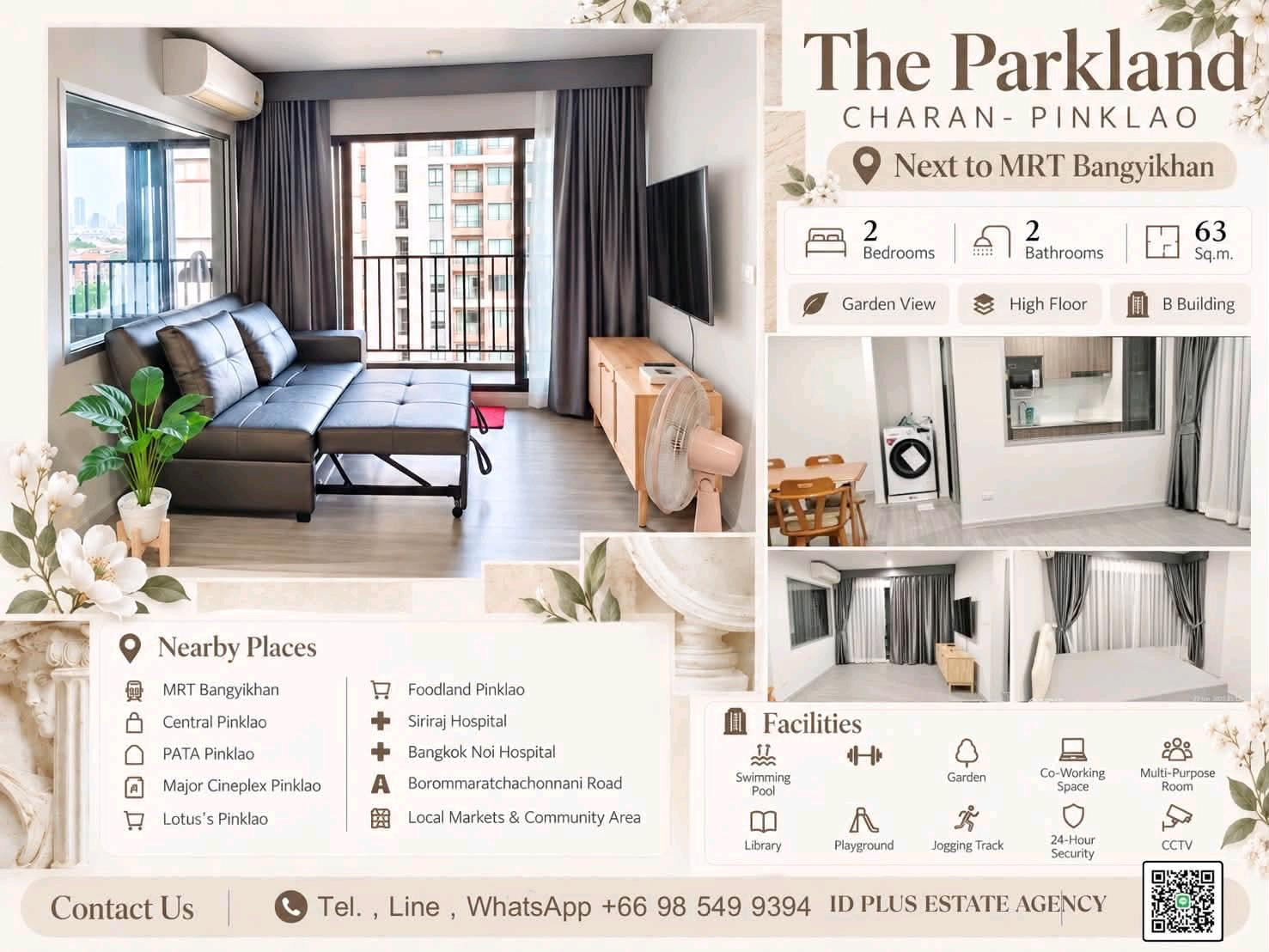 The Parkland Charan - Pinklao Condo for Rent/Sale : 2 bedrooms 2 bathrooms (Corner room) for 73 sqm. Closed kitchen and Garden View on high floorwith fixed car parking. fully furnished and electrical appliances. Next to MRT Bangyikhan. Sale Only for 5. The Parkland Charan - Pinklao Condo for Rent/Sale : 2 bedrooms 2 bathrooms (Corner room) for 73 sqm. Closed kitchen and Garden View on high floorwith fixed car parking. fully furnished and electrical appliances. Next to MRT Bangyikhan. Sale Only for 5.