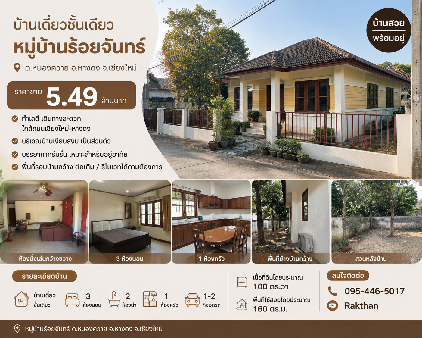 Single-storey detached house near the World Garden, Chiang Mai, suitable for relaxation. Single-storey detached house near the World Garden, Chiang Mai, suitable for relaxation.