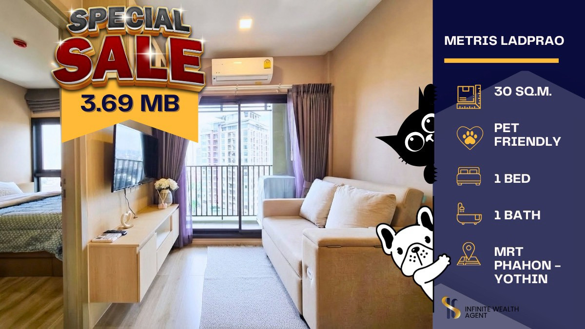 🔥 High Yield 6.5% | Metris Ladprao 1Bed High floor Pet-Friendly 🐶 Near MRT Phahon Yothin only 3.69MB | Free viewing, Book now!