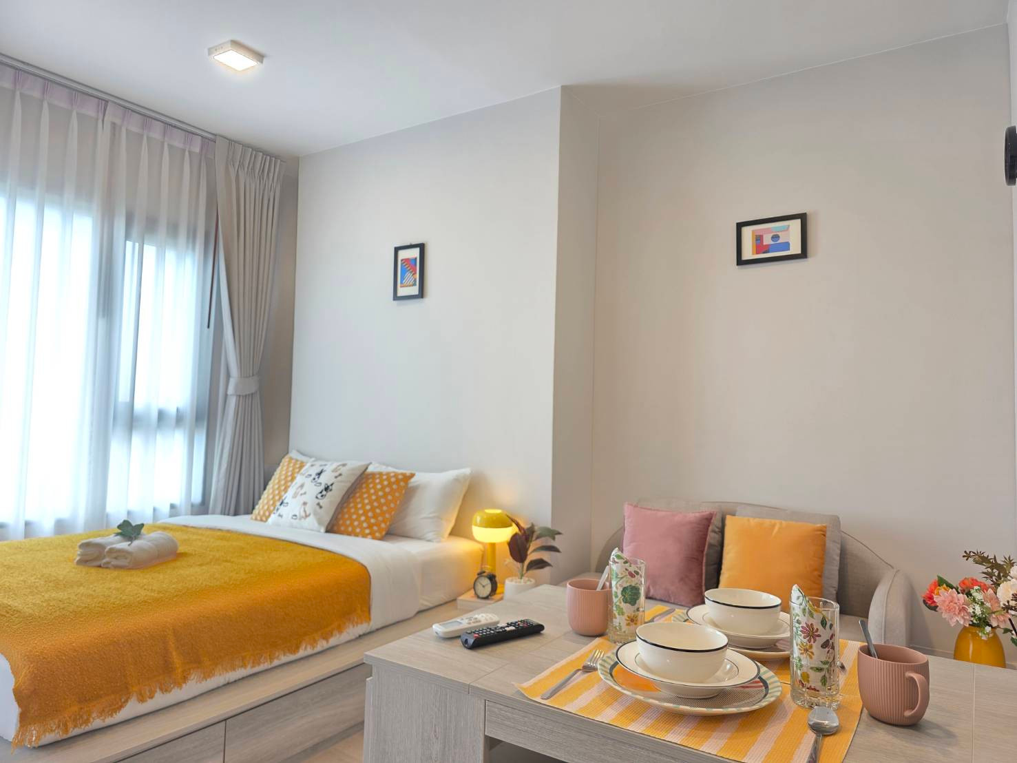 For rent ✨ COBE Ratchada-Rama 9 ✨ Studio, new room, never rented out. Decorated and ready to move in 🥰💕 Private corner room😍 With bird netting 👍 MRT Thailand Cultural Center – รูปที่ 3