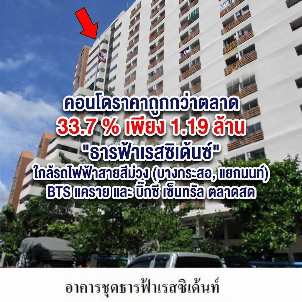 คอนโดใหญ่ไซส์ครอบครัว 81 ตร.ม. ราคาถูกกว่าตลาด 6 แสนบาท “ธารฟ้า เรสซิเด้นซ์“ ใกล้ MRT กระทรวงสาธารณสุข & รถไฟฟ้าสายสีม่วง เชื่อมต่อเข้าสู่เมืองได้สะดวกรวดเร็ว คอนโดใหญ่ไซส์ครอบครัว 81 ตร.ม. ราคาถูกกว่าตลาด 6 แสนบาท “ธารฟ้า เรสซิเด้นซ์“ ใกล้ MRT กระทรวงสาธารณสุข & รถไฟฟ้าสายสีม่วง เชื่อมต่อเข้าสู่เมืองได้สะดวกรวดเร็ว