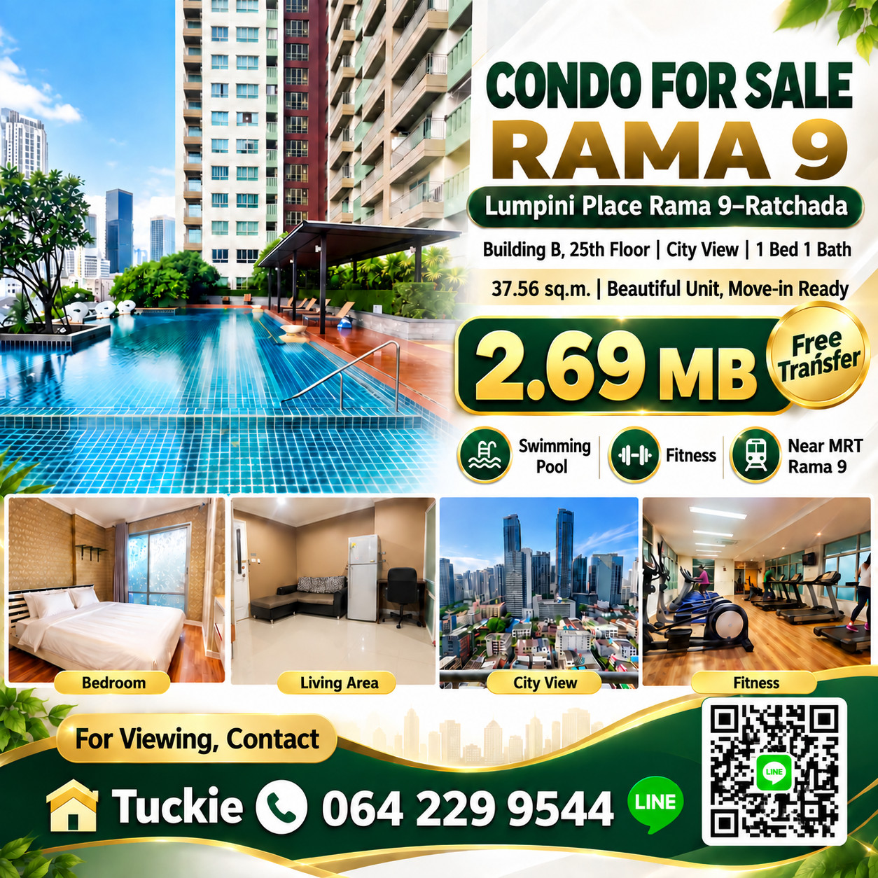 🏙️ **ขาย Lumpini Place Rama 9–Ratchada | ชั้น 25 ห้องสวย 37.56 ตร.ม. เพียง 2.69 ล้าน ฟรีค่าโอน** 🇨🇳🏴󠁧󠁢󠁥󠁮󠁧󠁿