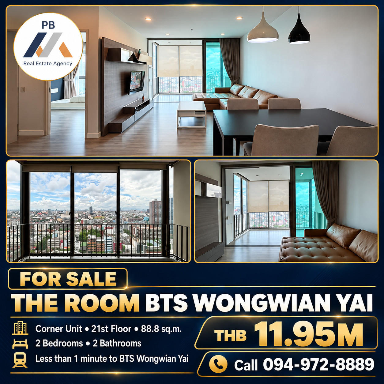 Condo for sale: The Room BTS Wongwian Yai, corner room, 2 bedrooms, 21st floor, near BTS. Condo for sale: The Room BTS Wongwian Yai, corner room, 2 bedrooms, 21st floor, near BTS.