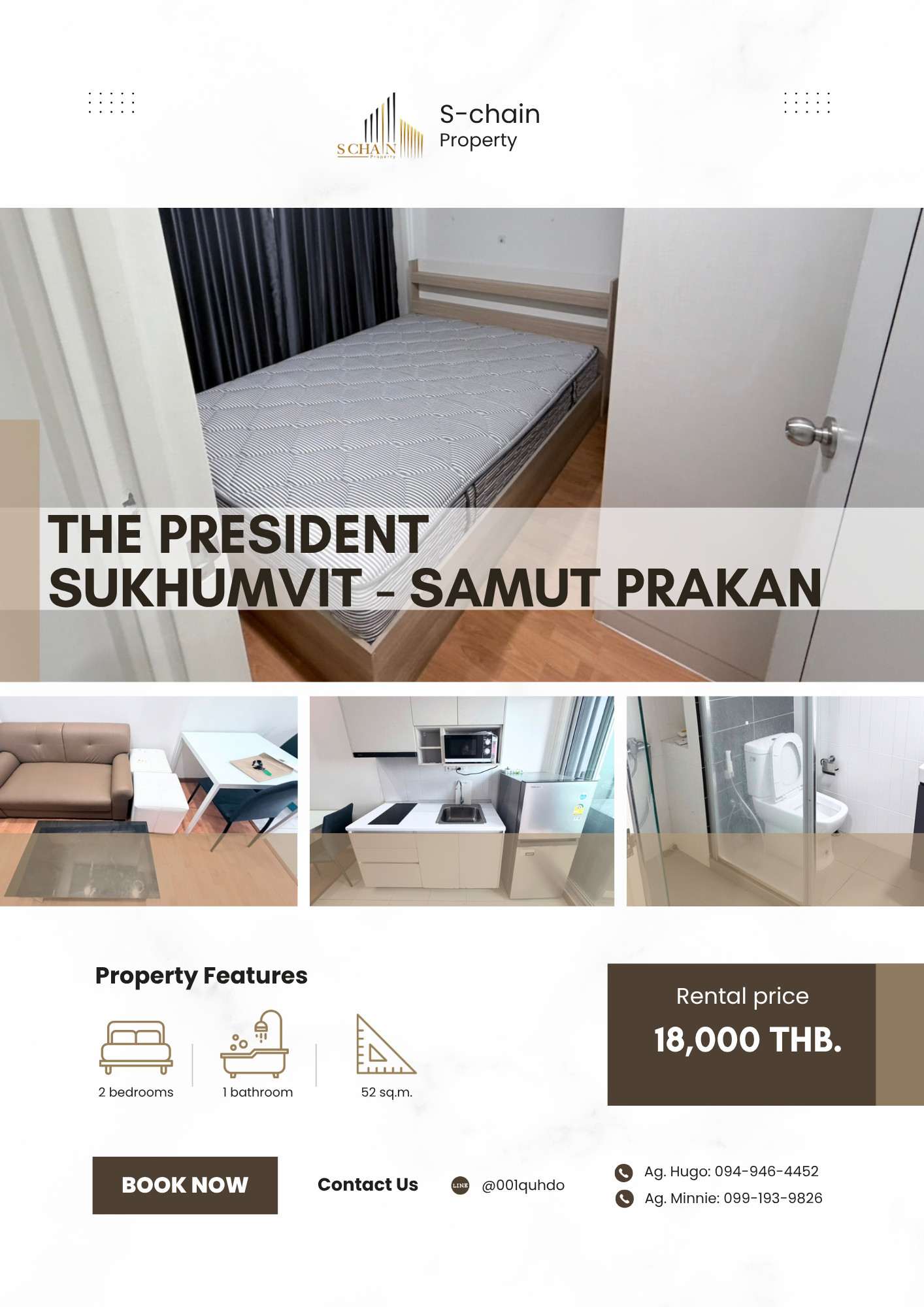 🏙️🚆 2 bedrooms, spacious room, next to BTS Phraeksa! 💖✨ The President Sukhumvit Samut Prakan ✨ NO-084