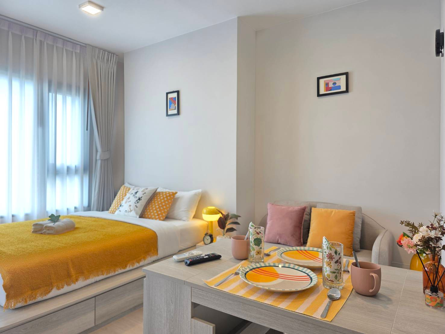 For rent ✨ COBE Ratchada-Rama 9 ✨ Studio, new room, never rented out. Decorated and ready to move in 🥰💕 Private corner room😍 With bird netting 👍 MRT Thailand Cultural Center – รูปที่ 2
