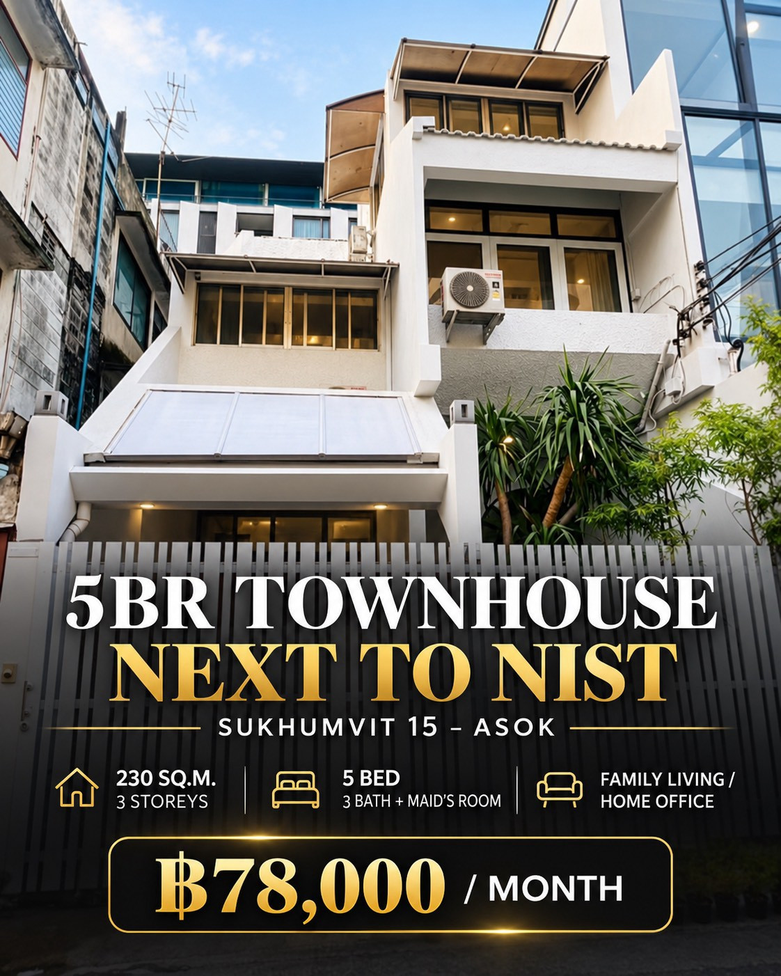 🔥 Urgent for rent! Townhouse, 5 bedrooms, next to NIST Sukhumvit 15 | Can be made on Airbnb | 78,000 baht 🔥 Urgent for rent! Townhouse, 5 bedrooms, next to NIST Sukhumvit 15 | Can be made on Airbnb | 78,000 baht