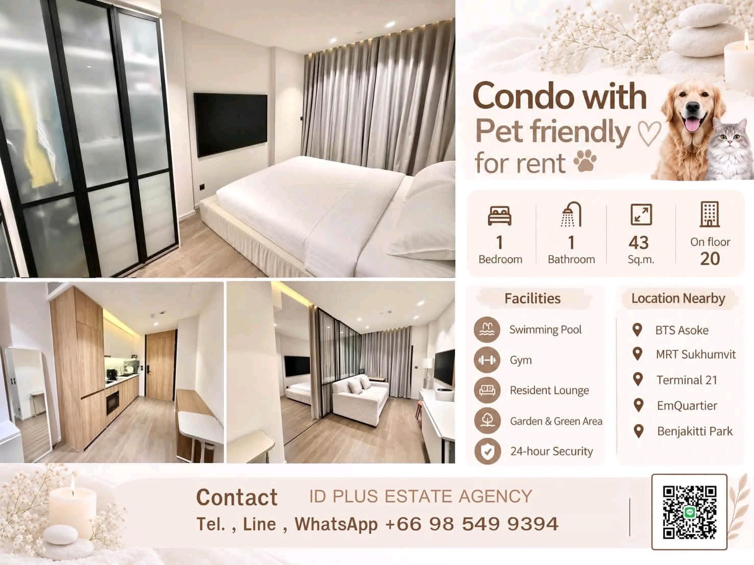 Condo with Pet friendly for Sale 🐈 1 bedroom 1 bathroom for 43 sq.m 20th floor. fully furnished and electrical appliances. Walk few mins. to BTS Asoke Sale Only for 8.9MB. Condo with Pet friendly for Sale 🐈 1 bedroom 1 bathroom for 43 sq.m 20th floor. fully furnished and electrical appliances. Walk few mins. to BTS Asoke Sale Only for 8.9MB.